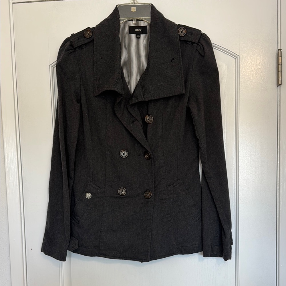 OBEY Gray Double-Breasted Women's Jacket